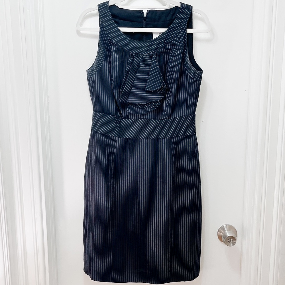 Badgley Mischka Dress Black & White Pinstripe Shift Sleeveless